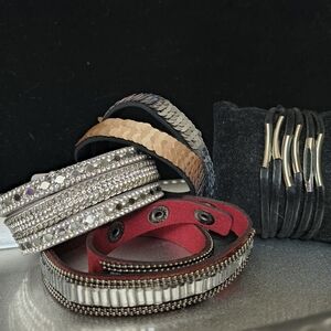 Mixed Stackable Bracelet Set - Red, Silver, Black, Rose Gold